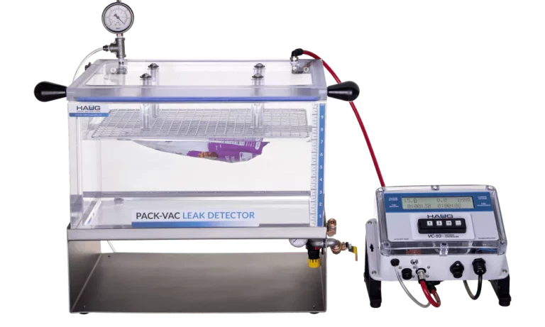 Teste Pack-Vac — embalagem submersa em câmara de vácuo para detecção de bolhas